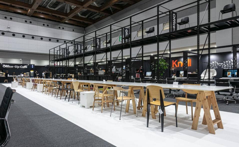 At Office Up, a long communal table with dozens of Ishinomaki Laboratory AA Stools as trestles served as the centerpiece At Office Up, a long communal table with dozens of Ishinomaki Laboratory AA Stools as trestles served as the centerpiece